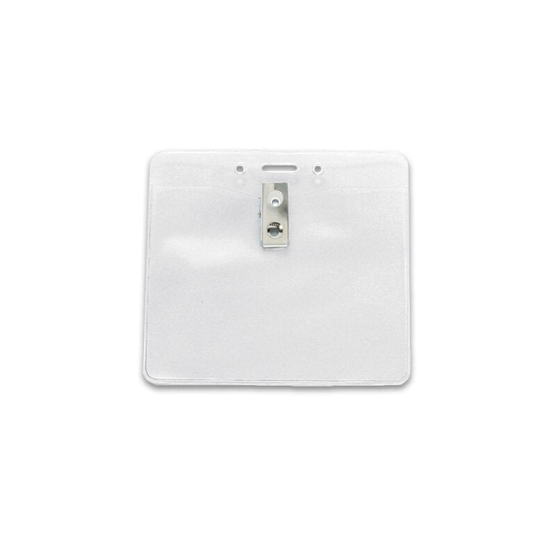 Clear Vinyl Badge Holders with 2-Hole Clip and Slot/Chain Holes - 4" x 3" (Qty 100)