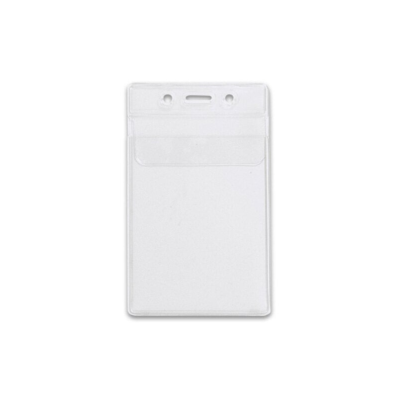 Clear Vinyl Badge Holders with Fold-Over Flap and Slot/Chain Holes - 2 5/8" x 3 7/8" (Qty 100)