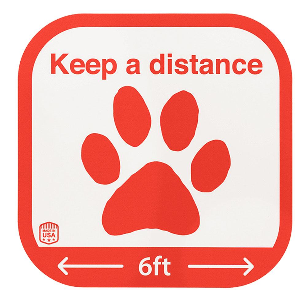 Keep a 6 Foot Distance Floor Stickers - with Dog Paw - Square, 12 inch x 12 inch