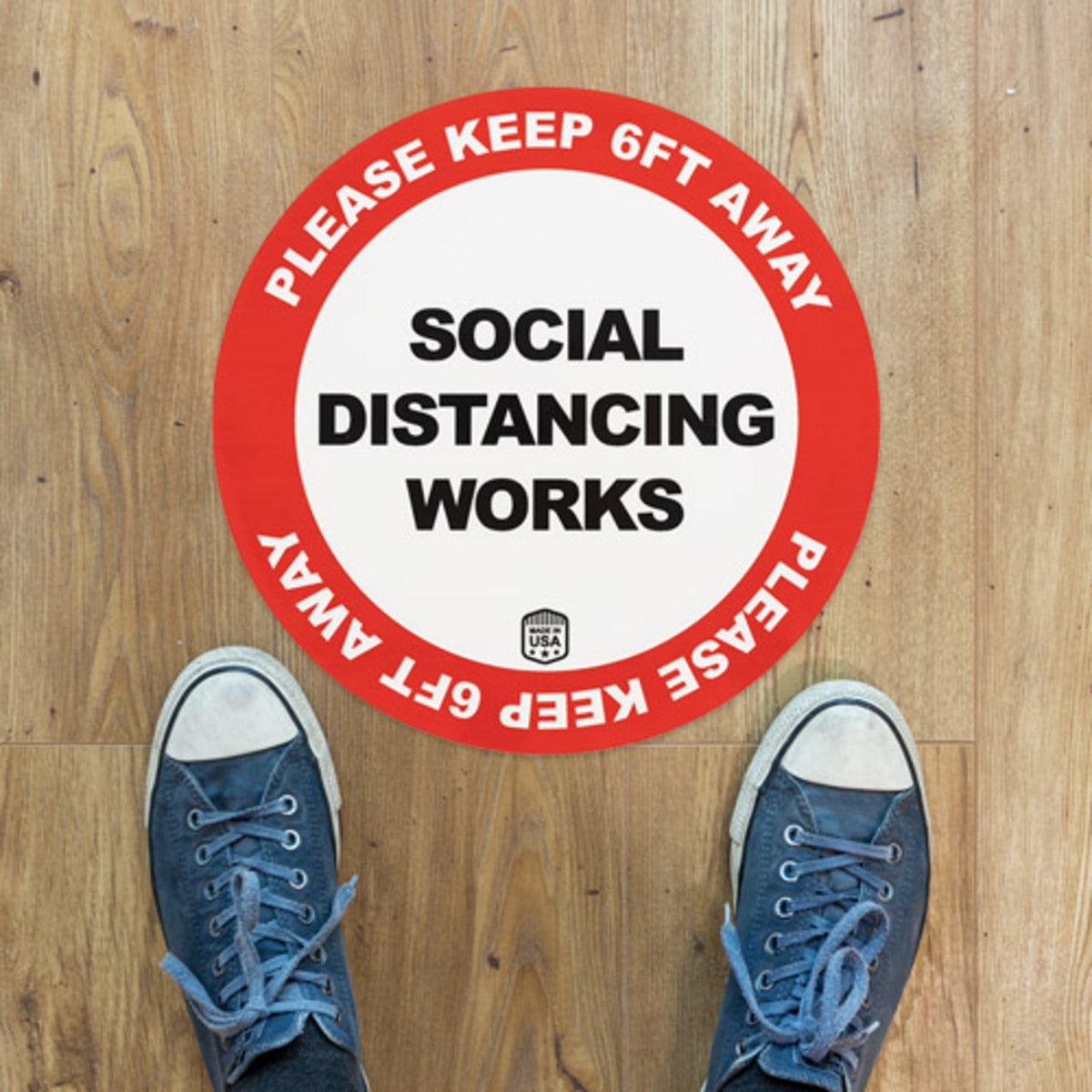 Social Distancing Works Floor Stickers - Keep 6 Feet Away - Round, 10 inch