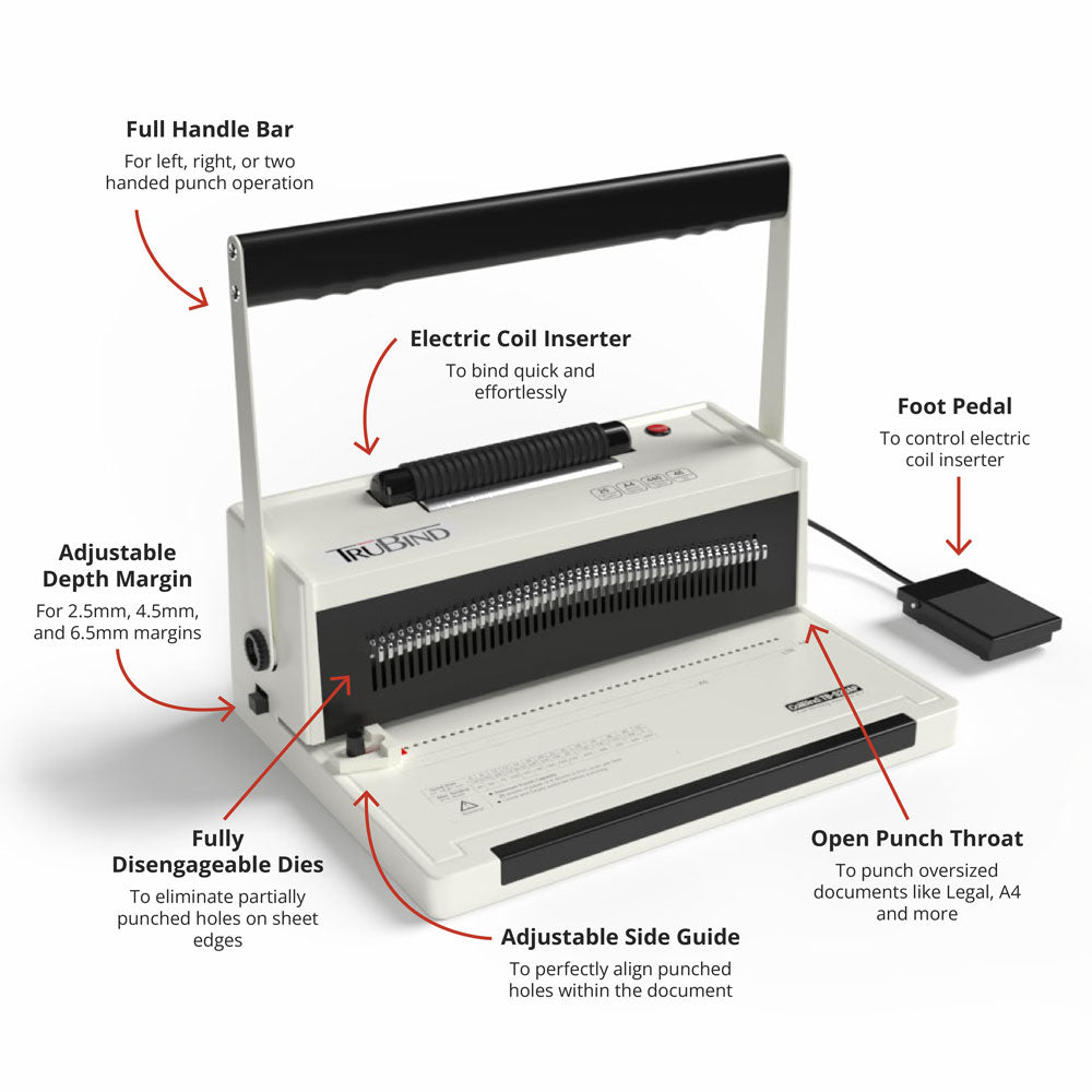 TruBind TB-S20AP Spiral Coil Binding Machine w/Electric Coil Inserter & Foot Pedal