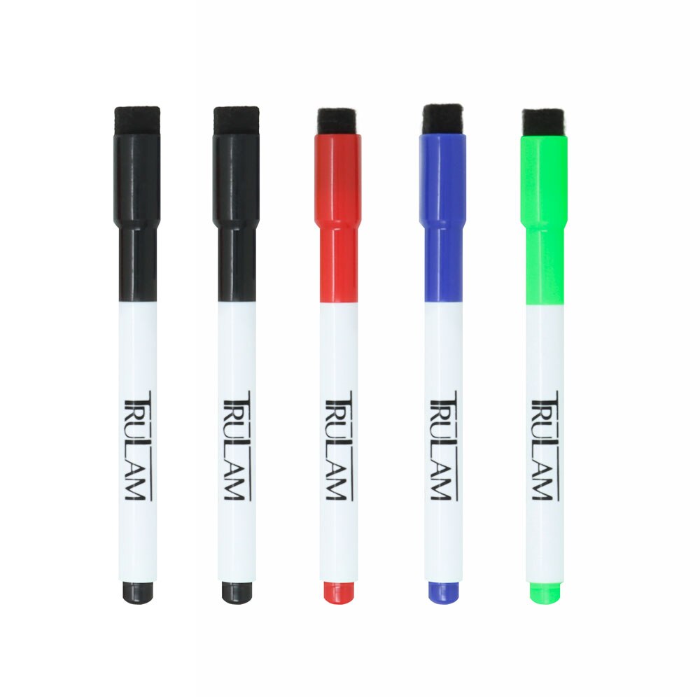 TruLam Erasable Marker for Lamination Pouches 5 Pack Assorted Colors  2 Black  1 Blue  1 Red  1 Green