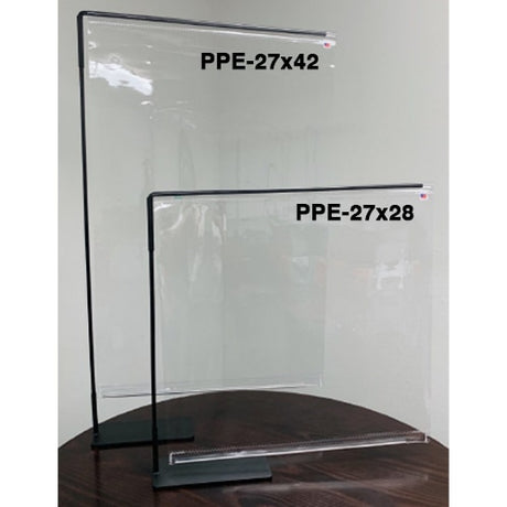 Small Portable Countertop PVC Sneeze Guard - Clear Partition with Steel Framework - 27 inch x 28 inch