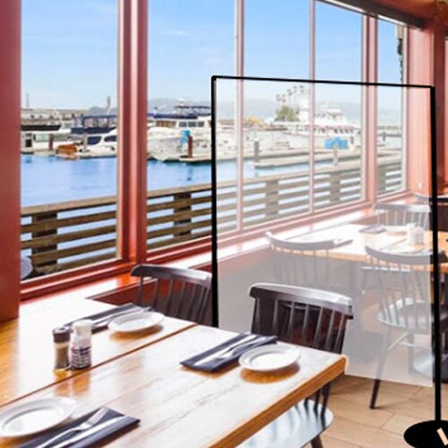 Large Screen Vertical Free Standing PVC Sneeze Guard Wall - Clear Partition with Steel Framework - 56 inch x 78 inch