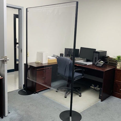 Large Screen Vertical Free Standing PVC Sneeze Guard Wall - Clear Partition with Steel Framework - 56 inch x 78 inch