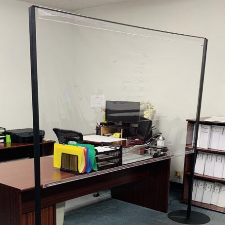 Large Screen Wide PVC Sneeze Guard Wall - Clear Partition with Steel Framework - 74 inch x 78 inch